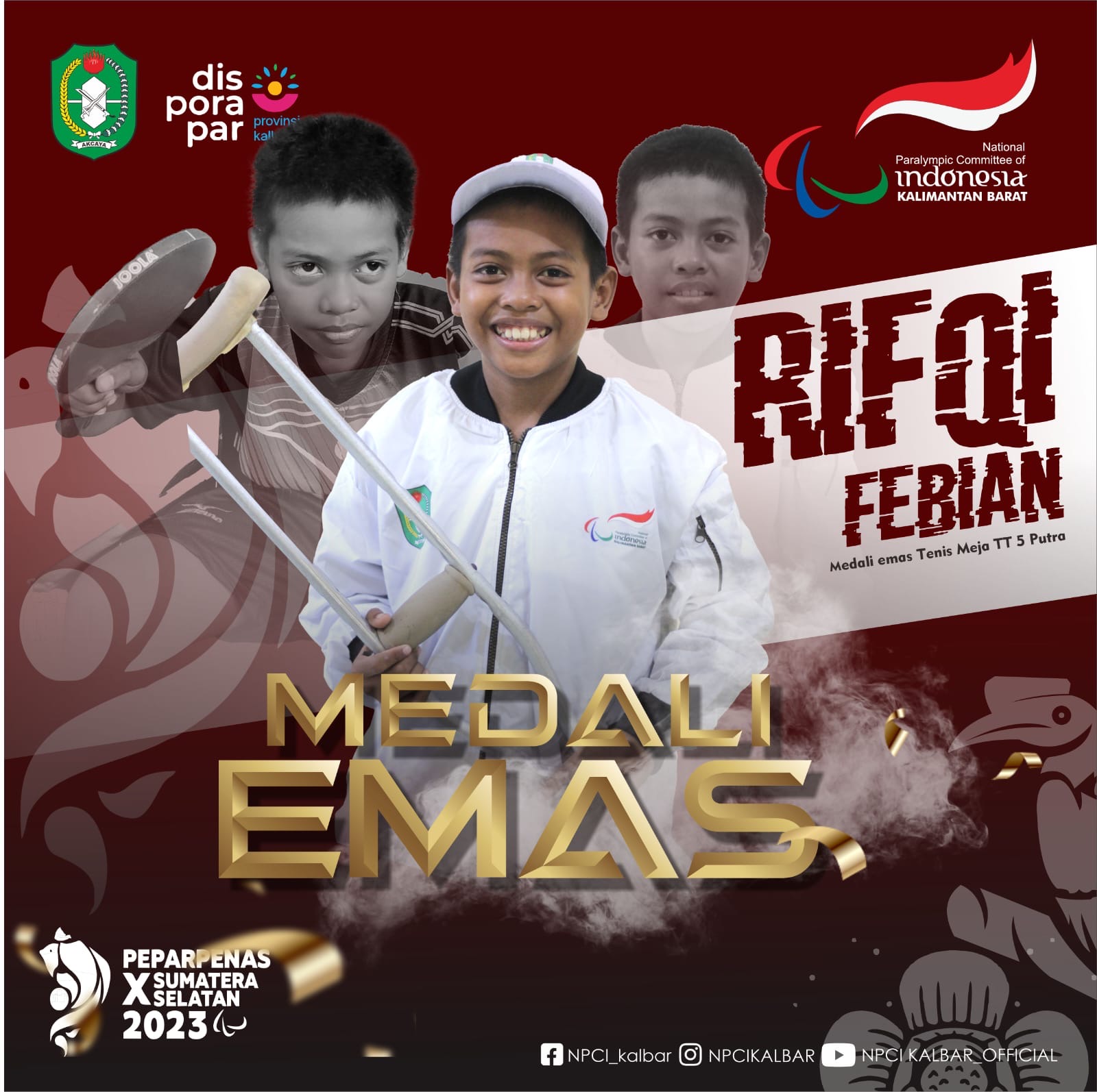 Rifqi Atlet Tenis Meja Ketapang Raih Emas di Peparpenas Palembang