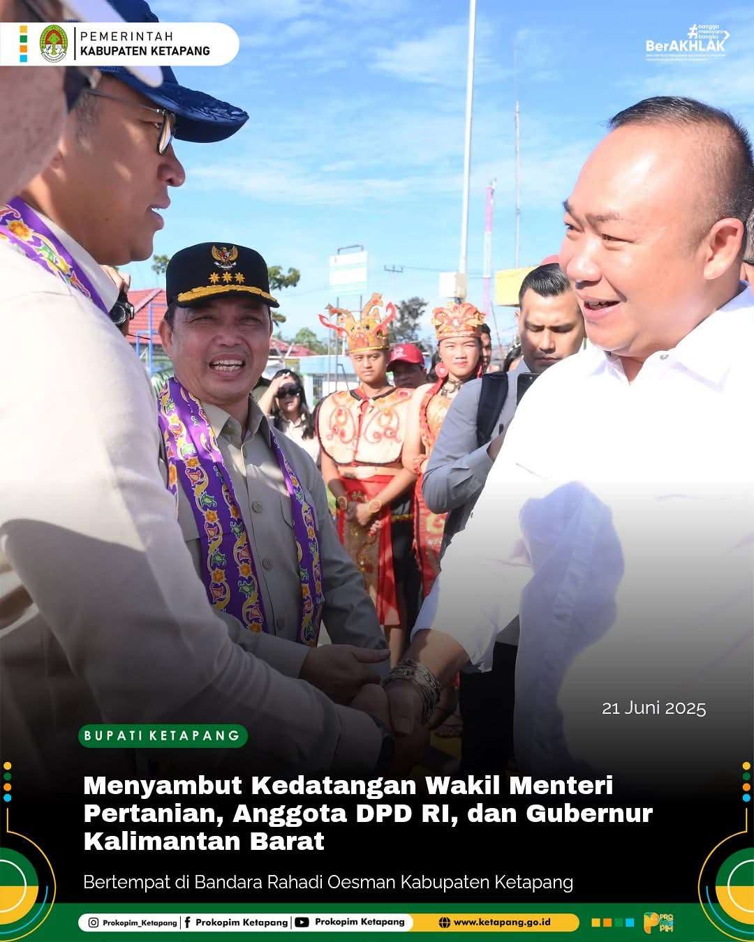 Bupati Dan Wakil Bupati Ketapang Sambut Kedatangan Wamen Pertanian dan Gubernur Kalbar